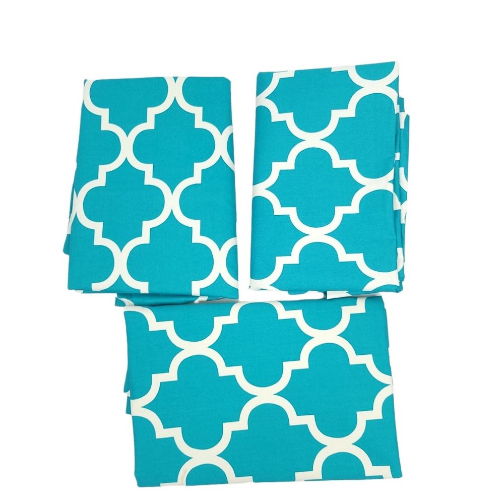3 Rod Pocket Panels Turquoise Teal Thermal Trellis Curtains Drapery 42 x 84 Blue